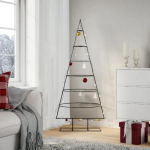 Metalen kerstboom groot voor decoraties, dennenboom van metaal, 150 cm, kerstboom met standaard, ruimtebesparende doe-het-zelf decoratie, dennenboom, zwart