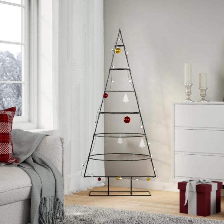 Metalen kerstboom groot voor decoraties, dennenboom van metaal, 150 cm, kerstboom met standaard, ruimtebesparende doe-het-zelf decoratie, dennenboom, zwart
