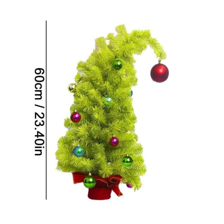Weihnachts-PVC-Weihnachtsbaum mit krumm Hals, Weihnachtsbaum mit Kugel-Ornamenten, künstlicher Weihnachtsbaum, lustiger geformter Weihnachtsbaum, Innenornamente für Weihnachtsdek
