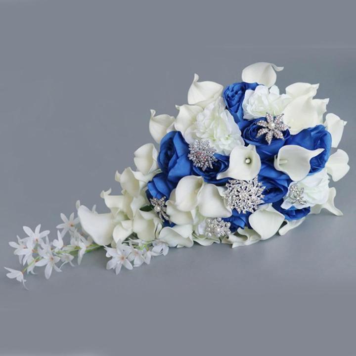 Künstlicher Blumenstrauß mit Diamantknopf, Wasserfall-Simulation, gefälschte Blumen für Hochzeitsfeier, Braut, Handrequisiten