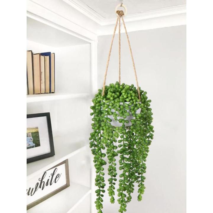 Senecio Hangplant, gematteerde kunstvetplanten, voor binnen en buiten, hoogte: 35,5 cm, in hanghanger