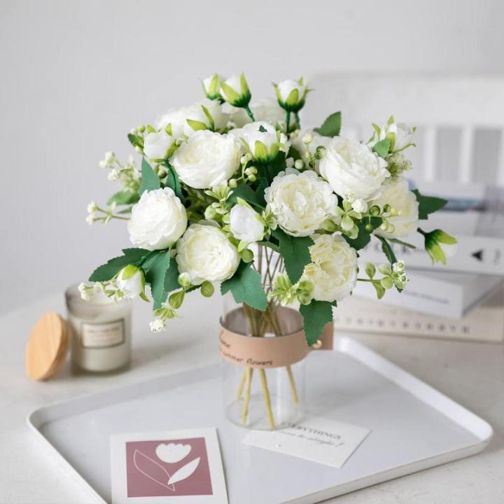 4 Bündel Pfingstrose Künstliche Blumen Weiße Blumen Seidenpfingstrosen Blumensträuße für Hochzeit Partei Tischaufsätze Blumenarrangement Heim Küche Dekor
