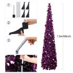 Kunstkerstboom met standaard, 1,5 m, opvouwbare pop-up kerstboom met pailletten voor Kerstmis, feestbenodigdheden, huisdecoratie, dieppaars