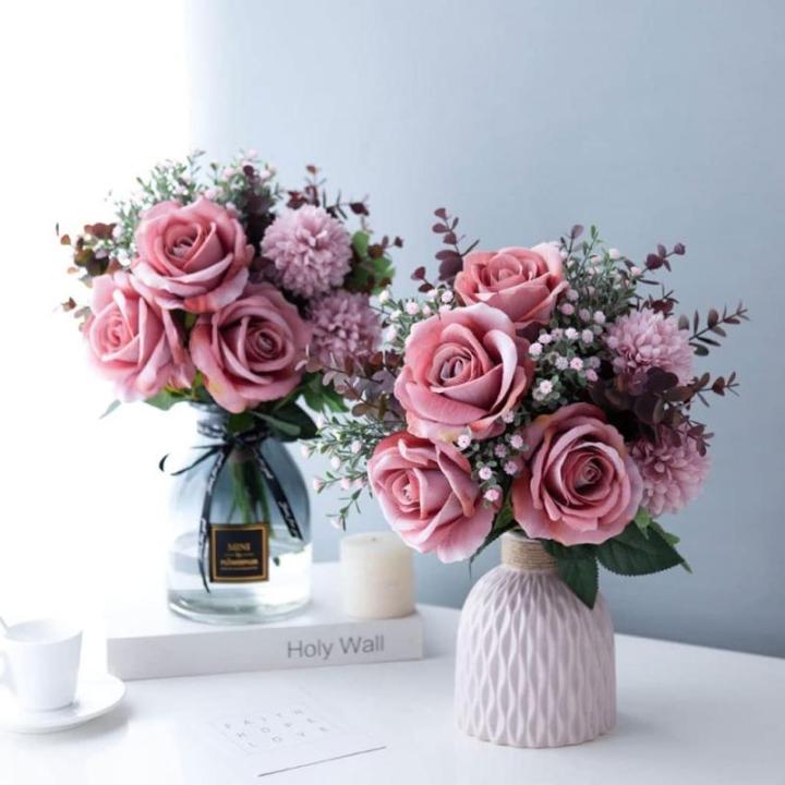 Kunstblumen Künstliche Blumen mit Topf, simulierte Seidenrose, gefälschte Bonsai-Pflanzen, Blumenarrangements für Zuhause, Hochzeit, Party, Büro für jeden Anlass