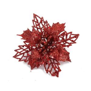 Poinsettia Kerstbloem, 30 stuks, glitter, kerststerren, bloemen met clips, voor kerstboomdecoraties, kerstbloemen voor Kerstmis, tuin, Nieuwjaar, kransen, rood