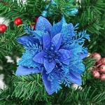 12 stuks glitter kerstboomversieringen Kerstmis bloemen ornament kerstdecoratie kerstboomhanger 14 cm (koningsblauw)