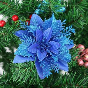 12 stuks glitter kerstboomversieringen Kerstmis bloemen ornament kerstdecoratie kerstboomhanger 14 cm (koningsblauw)