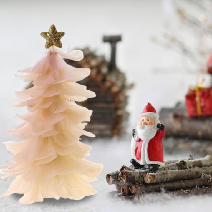 Einzigartiges Federbaum-Design, festlicher Tafelaufsatz, Weihnachtsdekoration, handgefertigte Figur mit Sternaufsatz, Ferienhaus für Neujahr, Champagner