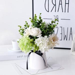 Kunstblumen Künstliche Blumen im Topf, Kunstblumen-Arrangement mit Keramikvase für Zuhause, Büro, Küche, Schlafzimmer, Hochzeitsdekoration für jeden Anlass