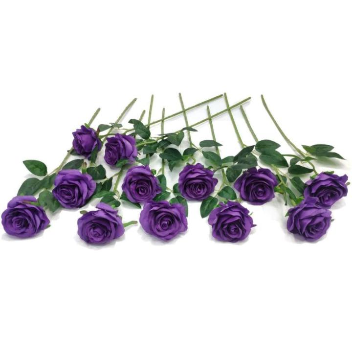 12 stuks Kunstmatige Rozen, 53cm Kunstrozen Enkele Lange Steel , Realistische voor Bruiloftsboeket, Thuis Tuin Woonkamer Hotel Kantoor Decoratie (Violett)