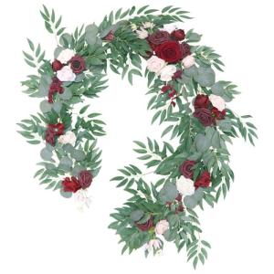 Künstlicher Blumenkranz, Weinrot, Champagner, Rattan-Girlande, Ornament für Tischdekoration, Hochzeitsbogen, Kranz, Wanddekoration, Geschenk