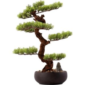 Künstlicher Bonsai-Baum Künstlicher Bonsai-Kiefernbaum, 48,3 cm, künstliche Topfpflanze, Kunstbaum, Topfornamente, Schreibtisch-Display, japanische Kiefern-Bonsai-Pflanze for He