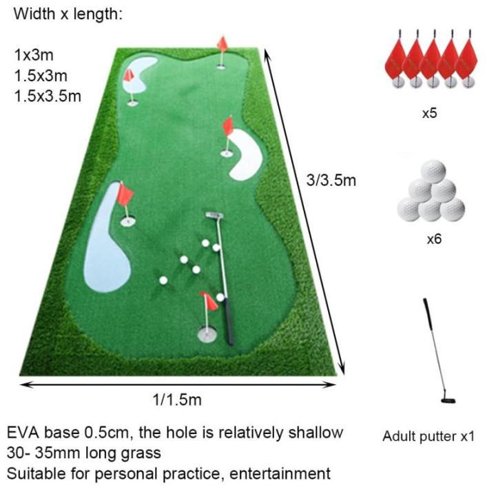 Golf Putting Green, Golfspiel-Grünmatte Mit Realistischem Rasen, Golf-Übungshilferolle Mit Ball Und Flaggen Für Drinnen Draußen Im Garten(1.5x3.5m)