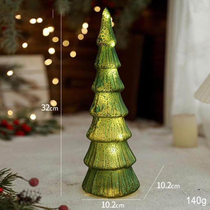 Exquisiter Glas-Weihnachtsbaum mit Lichtern Glas-Weihnachtsbaum mit Lichtern Tischdeko Weihnachtsbaum Leuchtturm Ornamente (E)