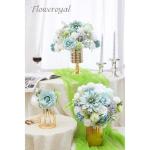 Kunstbloemen, combi, blauwe bloemen, zijden bloemen, dahlia-rozen met stelen voor bruiloft, bruidsboeketten, tafeldecoratie, babyshower, bloemstuk, woondecoraties