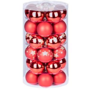 Inge Glazen , mooie van glas, 30 ballen in doos, kerstboomversiering, kerstboomballen (Merry Red Stars, rood)