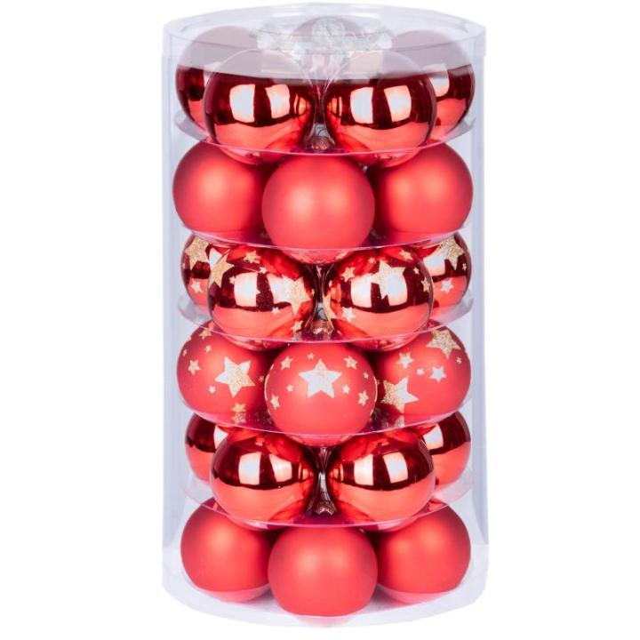 Inge Glazen , mooie van glas, 30 ballen in doos, kerstboomversiering, kerstboomballen (Merry Red Stars, rood)