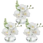 Set van 3 , kunstorchideeën, , zoals echte decoratieve bloemen met glazen vaas, badkamerdecoratie, kunstplant voor woonkamer, party, kantoor, badkamer