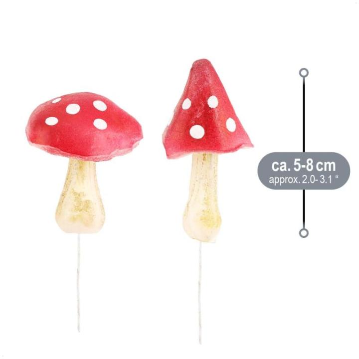 4 x vliegenzwammen - kunstmatige paddenstoelen om in kransen en bloemstukken te steken - spons als leuke herfstdecoratie - kunstpaddenstoelen