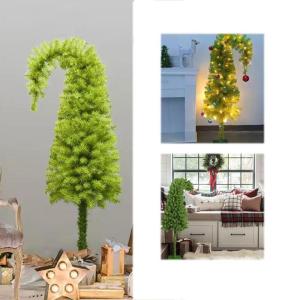 Vorbeleuchteter Weihnachtsbaum mit Metallständer, schiefer Weihnachtsbaum, künstlich, skurril, einzigartige gebogene Form, biegbarer künstlicher Kiefernbaum, 91 cm