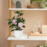 28cm Kunstpflanzen im Topf für Heimdekoration Künstliche Zimmerpflanze Camellia, Blumenarrangements Heim- und Büro Dekoration Desktop Bonsai, Kunstpflanzen mit Töpfen Tischdeko