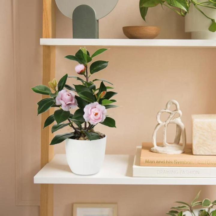 28cm Kunstpflanzen im Topf für Heimdekoration Künstliche Zimmerpflanze Camellia, Blumenarrangements Heim- und Büro Dekoration Desktop Bonsai, Kunstpflanzen mit Töpfen Tischdeko