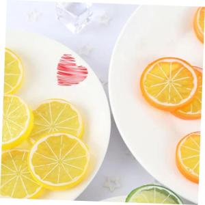 5 Sätze Nachahmung Einer Zitronenscheibe Gefälschte Himbeere Künstliche Zitronenscheiben Dekorationen Künstliche Fruchtscheiben Gemüse Obstscheiben Kalk PVC 24 Stück * 5