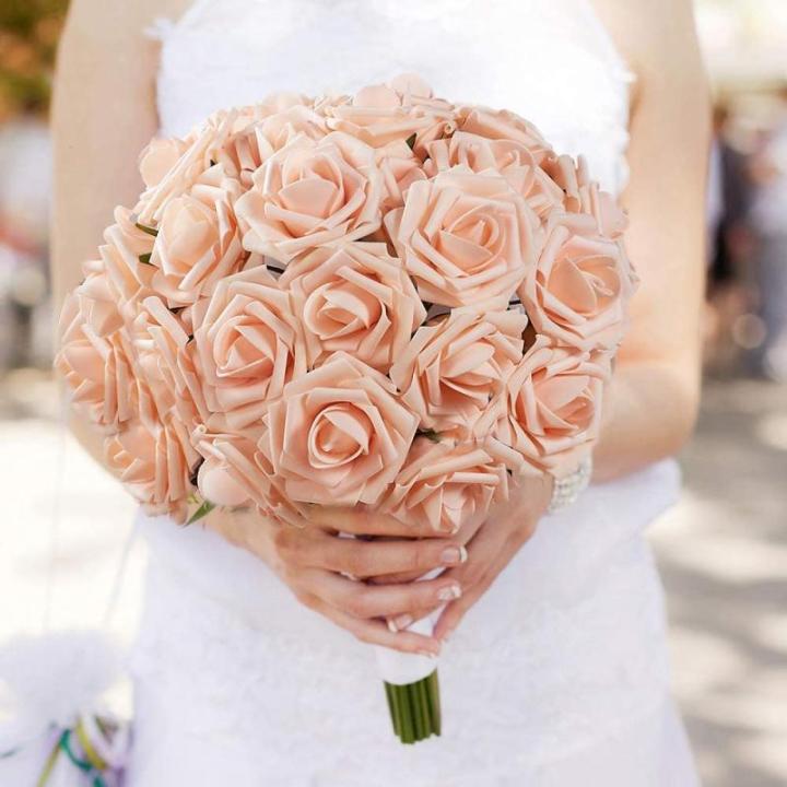 Kunstbloemen, rozen, 25 stuks, kunstrozen met stelen, kunstbloemen, rozen voor bruiloft, thuis, feest, babyshower, Valentijnsdag, decoratie, blush