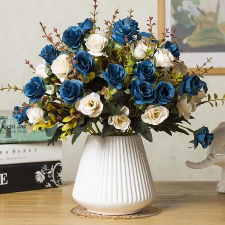 Kunstblumen Künstliche Rosenblumen, Topfschmuck, satte grüne Blätter, für Zuhause, Hochzeit, Büro, Tischdekoration, Geschenk für jeden Anlass