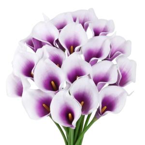20 stuks , Calla-lelie, voor decoratie, kunstcalla-lelies, paars en wit, boeket, van realistisch latex, , boeket decoratie