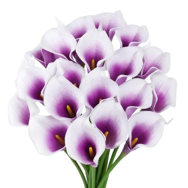 20 stuks , Calla-lelie, voor decoratie, kunstcalla-lelies, paars en wit, boeket, van realistisch latex, , boeket decoratie