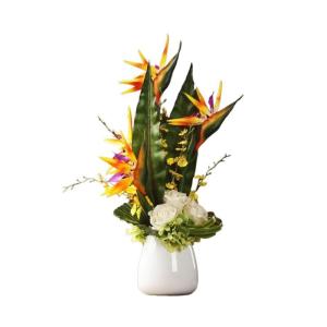 Kunstblumen Orangefarbene Kunstblumen für den Innenbereich – Elegante Kunstblumendekoration für Wohnzimmer, Schlafzimmer und Balkonpflanzenarrangement für jeden Anlass