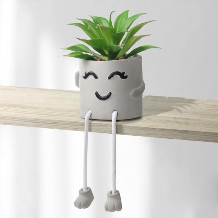 Kunstplant in pot, mini-kunstvetplanten, met hangende poten, emotioneel cement, potplant, faux decoratieve plant voor kantoor, woonkamer, tafeldecoratie, boekenkast, kerstdecoratie