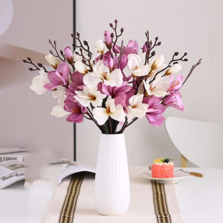 Kunstblumen Künstliche Magnolienblume mit Vase, Hochzeitsdekoration, realistischer Seidenblumenstrauß für den Heimtisch, Blumengeschäft, 4 Farben für jeden Anlass