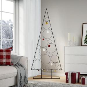Metalen kerstboom groot voor decoraties, dennenboom van metaal, 180 cm, kerstboom met standaard, ruimtebesparende doe-het-zelf decoratie, dennenboom, zwart