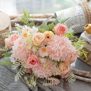 , nep roos zijde hortensia boeket decor plastic zonnebloemen bloemstukken bruiloft decoratie tafel centerpieces 3 verpakkingen (roze)