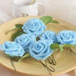 Kunstroos, van schuim met stengel voor thuisdecoratie, bruidsboeketten, feesten, tafelversiering, jubilea, 25 stuks, blauw