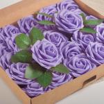 Kunstroos, van schuim met stengel voor thuisdecoratie, bruidsboeketten, feesten, tafelversiering, jubilea, 25 stuks, lila