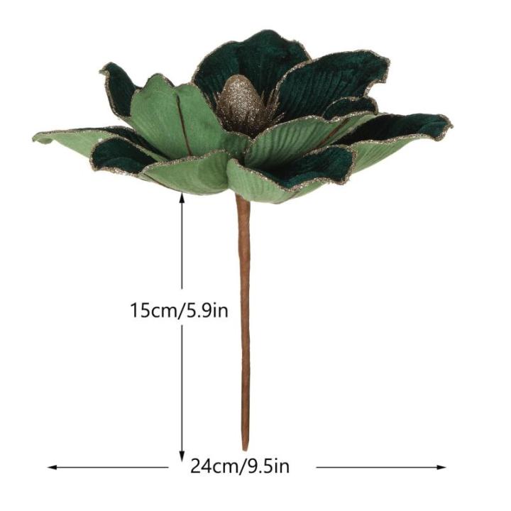 große Glitzer-Weihnachtsblumen, 6 Stück, künstliche Magnolien-Blumen, Samt, gefaltet, Weihnachtsbaum, Blumen, Dekorationen, Weihnachtsbaum, Neujahr Home Ornamente (Grün)