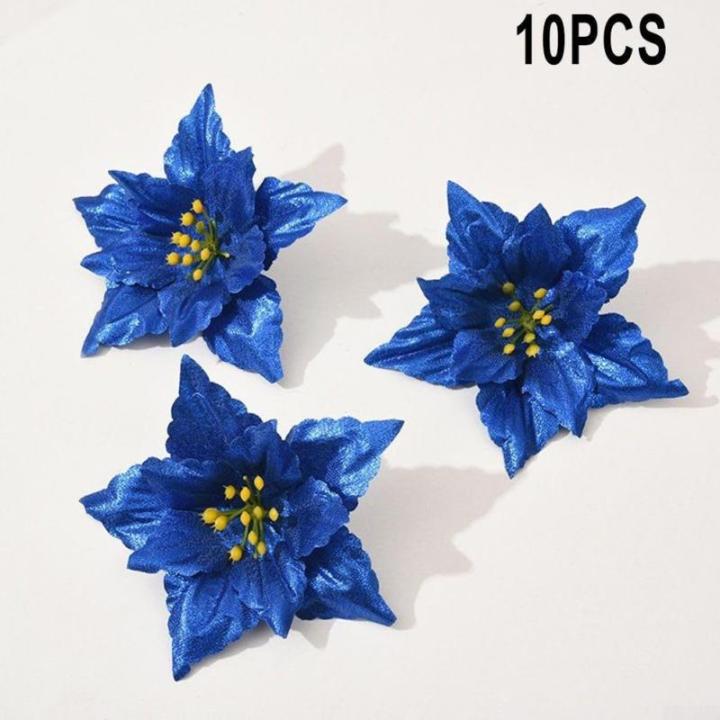 10 Stück Weihnachtsblumen-Weihnachtskränze, Weihnachtsbaum-Party-Dekoration, atemberaubende Blumendekorationen zum Schmücken von Weihnachtsbäumen (blau)