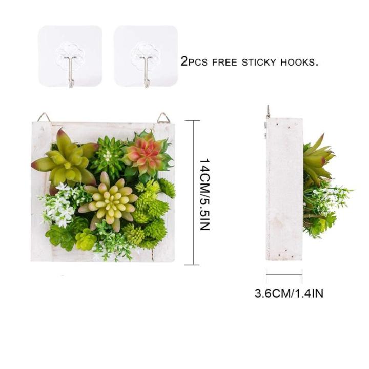 Opknoping Muur decoratieve voor Home Decor Indoor Vetplanten Planten Kunstmatige in Houten Frame 3D Groen Muur Art Decor Faux Planten voor Woonkamer Kwekerij Achtergrond (Set van 2