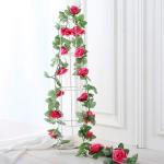 guirlande met kunstrozen, 2 stuks, 220 cm, hangende bloemen van zijde voor outdoor, indoor, bruiloft, badkamer en wanddecoratie (roze/rood)