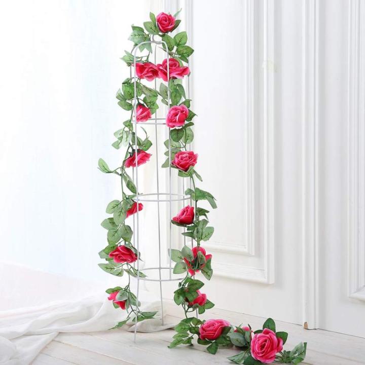 guirlande met kunstrozen, 2 stuks, 220 cm, hangende bloemen van zijde voor outdoor, indoor, bruiloft, badkamer en wanddecoratie (roze/rood)