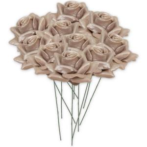 Kunstrozenbloemen met steel als kunstmatige decoratieve rozen van was, 10 parelmoer rozenblaadjes als echt voor bloemstukken, bloemendecoratie, waxrozen als kunstrozen, begraafplaa