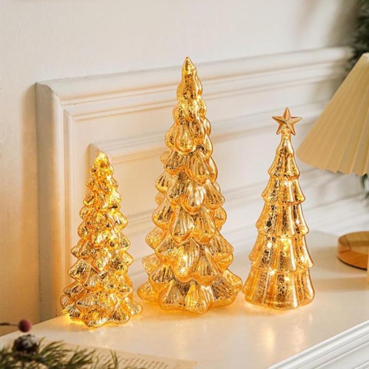 Exquisiter Glas-Weihnachtsbaum mit Lichtern Glas-Weihnachtsbaum mit Lichtern Tischdeko Weihnachtsbaum Leuchtturm Ornamente (E)