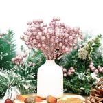 Kunstrode bessen voor Kerstmis, hulstbessen, bordeauxrode bessen, rode bessen, takken voor kerstboom (roze)
