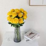 Kunstmatige Zijde Roos Bloem Enkele Stam Levensechte Nep Roos voor Bruiloft Boeket Bloemenarrangementen Huis Feest Bloemstuk Decoratie, 10 stuks (Geel)