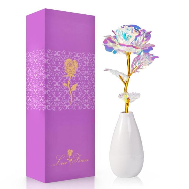 Kerstroos cadeaus voor vrouwen, mama, gepersonaliseerde cadeaus Galaxy roos bloem met vaas, vrouwen Sinterklaas geschenken voor Kerstmis, Valentijnsdag, Moederdag