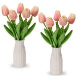 Kunstbloemen, kunsttulpen, net als echte echte tulpen, hoogte 30 cm, met vaas van keramiek, decoratieve kunstplant (lichtroze)
