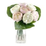 Peony Pioenrozen, boeket met 7 bloemen, 3 bladen, verschillende kleuren -